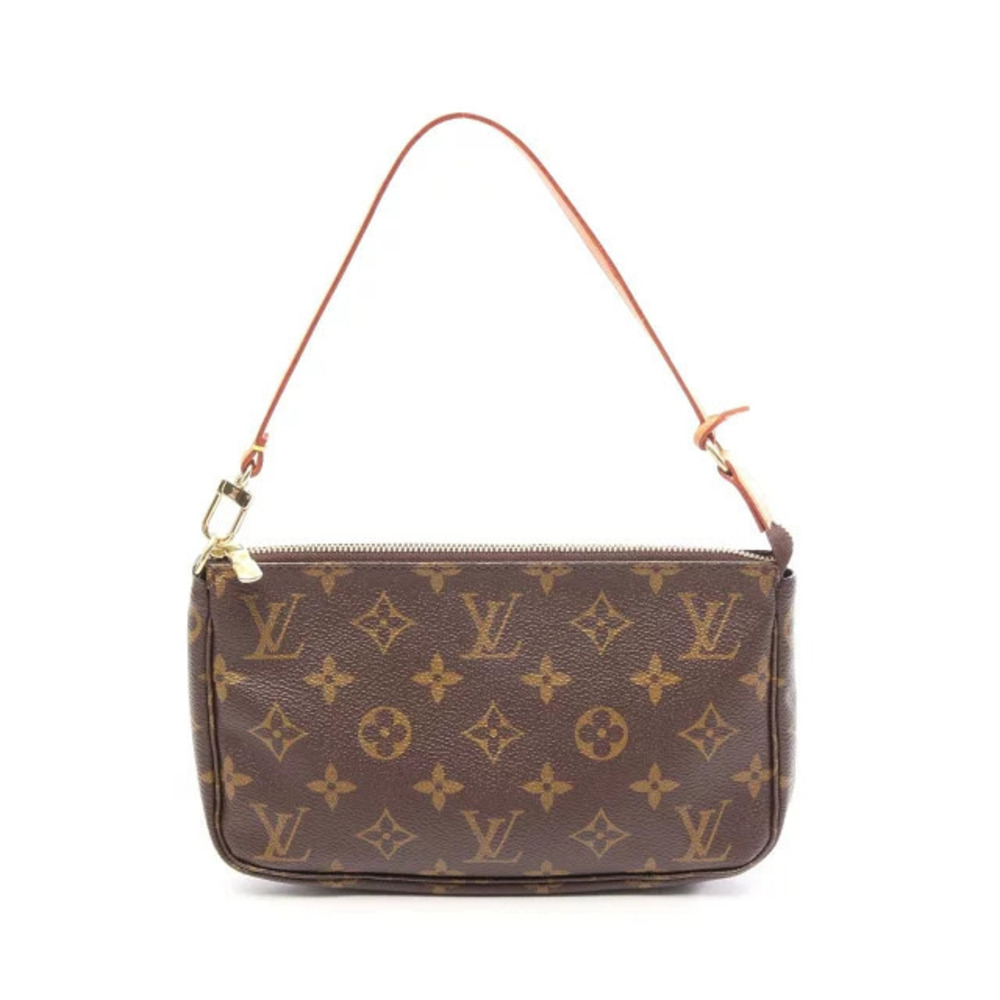 Louis Vuitton Pochette Accessoires Monogram Top Handle Bag Canvas Leather Brown